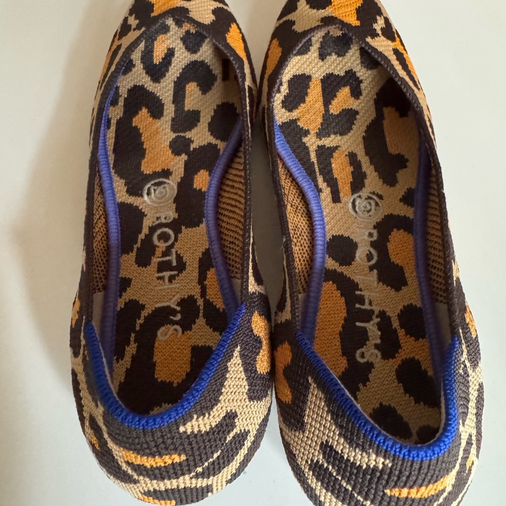 Rothy's Leopard Print Pointed Flats in Brown, Black & Gold - Picture 2 of 4